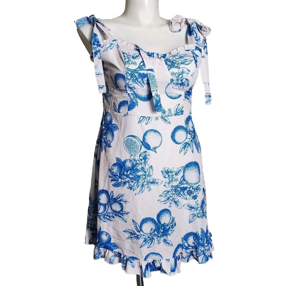 Cider LEMON PRINT RUFFLE HEM TIE SHOULDER MINI DRESS CURVE & PLUS 1XL